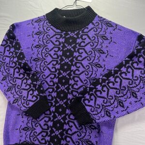 Vintage Grandma Sweater Womens Medium Purple Geometric Arielle Acrylic Knit USA